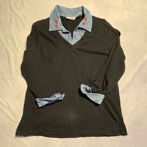 Blair Tops - 3/$15 Vintage Blair women’s size medium black sweater with denim floral collar